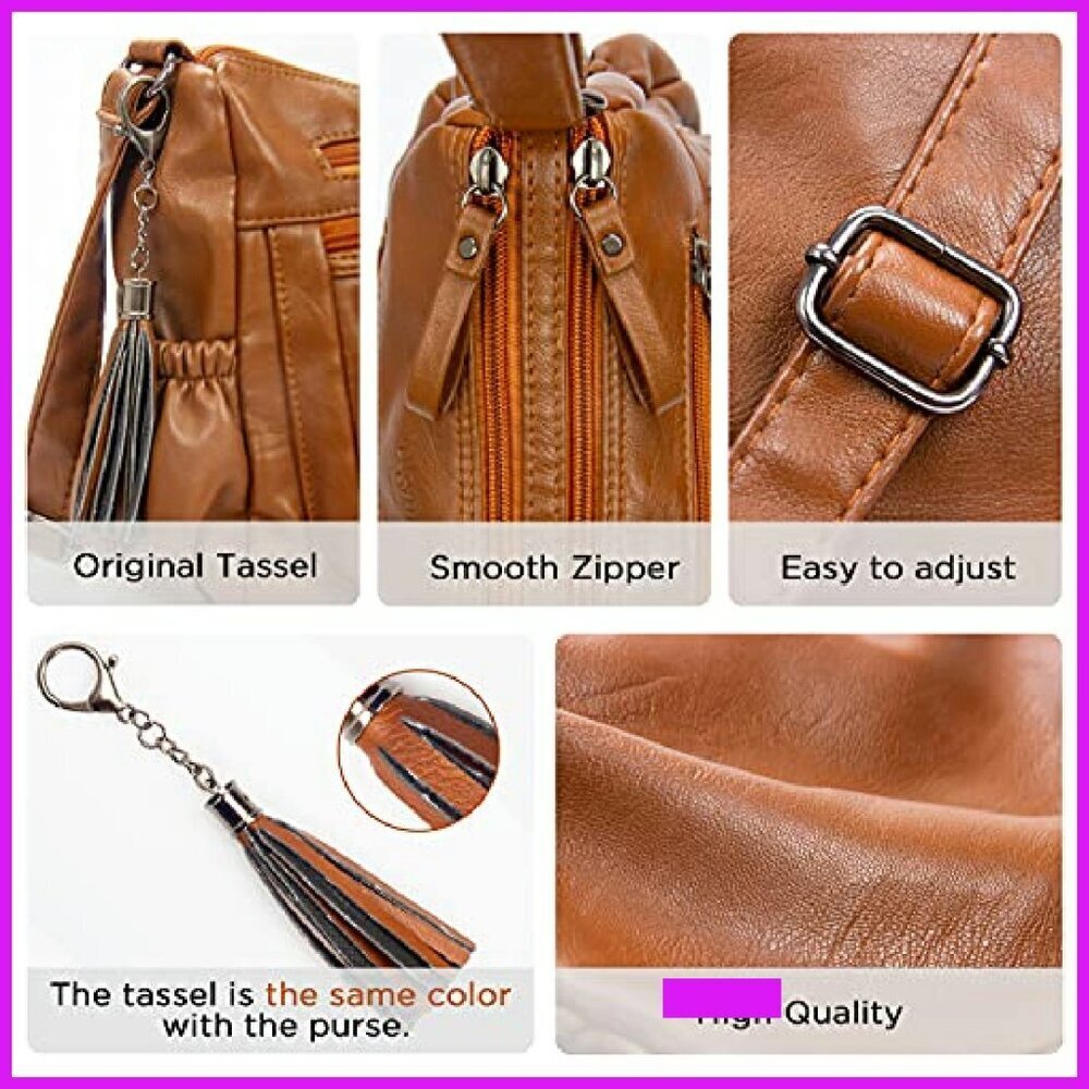 Soft PU Leather Crossbody Bag with Tassel Elegant Chic Versatile Daily Use - Picture 6 of 8